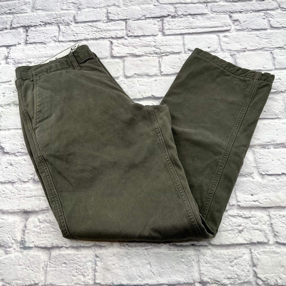 Eddie Bauer Mens Flannel Lined Legendwash Pants 34x32 Olive Green Classic Fit